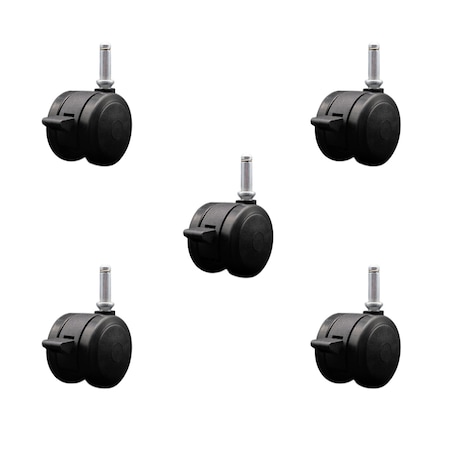 Service Caster 2'' Black Floor Safe Twin Wheel Casters with Brakes 7/16 Grip Ring Stem, 5PK SCC-GR02S50-TPR-BLK-B-716176-5